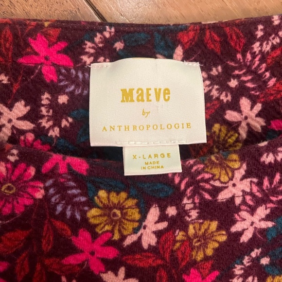 Maeve by Anthropologie Burgundy Floral 3/4 Sleeve Knit Top XL - Picture 4 of 12